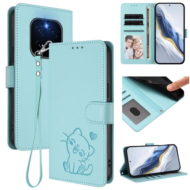 Embossed Heart Cat Leather Phone Case with Hand Strap, For Honor X70 5G, For Honor X6c 4G / X5b / X5b Plus, For Honor X70i, For Honor GT Pro