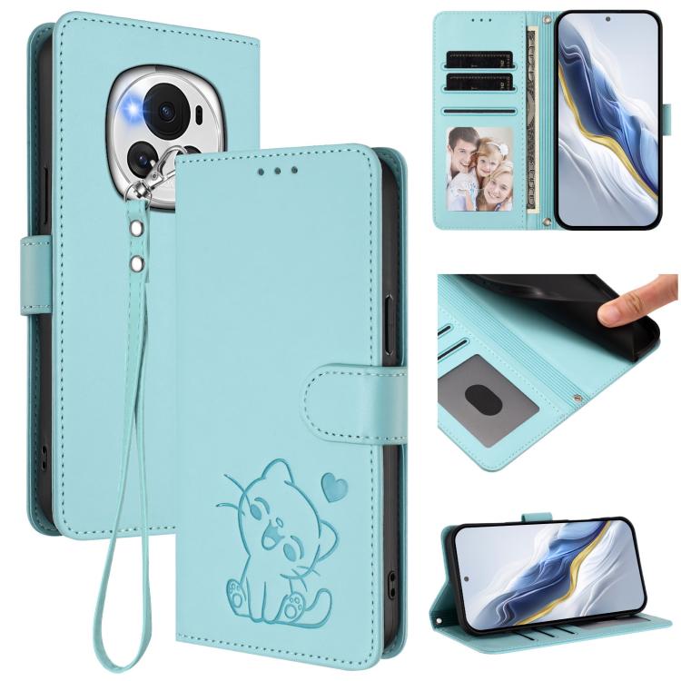 Embossed Heart Cat Leather Phone Case with Hand Strap, For Honor 200 Lite Global, For Honor 90 Smart / X7b 4G / 5G / Play 8T, For Honor Magic6 Pro, For Honor Magic6