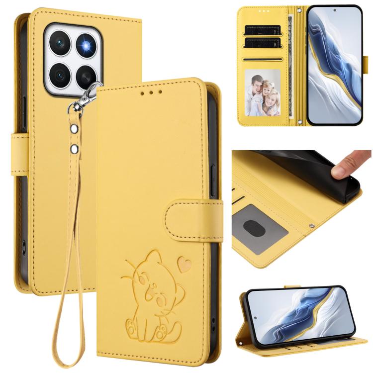 Embossed Heart Cat Leather Phone Case with Hand Strap, For Honor 400 Lite Global, For Honor 400 Global 156.5mm, For Honor X8c 4G, For Honor X9c / X60 Pro / Magic7 Lite