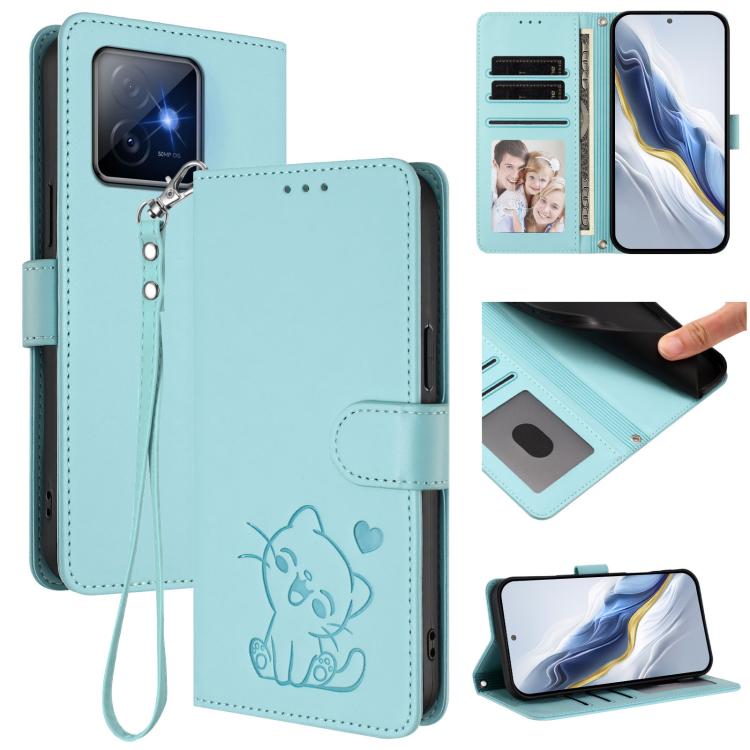 Embossed Heart Cat Leather Phone Case with Hand Strap, For Honor X60 GT, For Honor 400 Pro Global 160.8mm, For Honor Power, For Honor Play 60