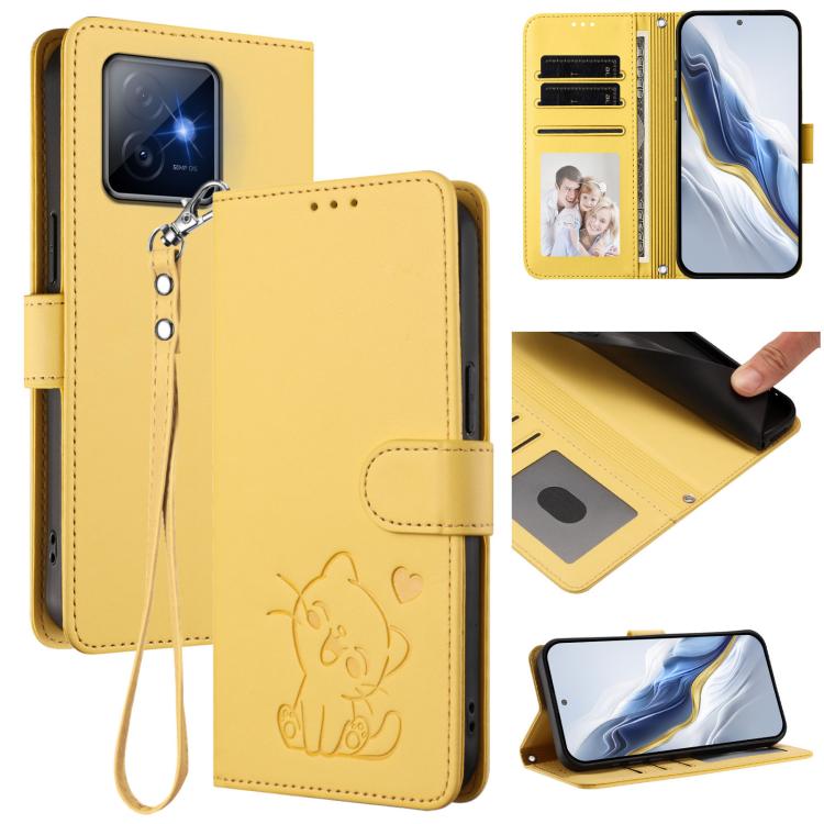 Embossed Heart Cat Leather Phone Case with Hand Strap, For Honor X60 GT, For Honor 400 Pro Global 160.8mm, For Honor Power, For Honor Play 60