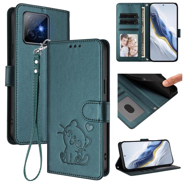 Embossed Heart Cat Leather Phone Case with Hand Strap, For Honor X60 GT, For Honor 400 Pro Global 160.8mm, For Honor Power, For Honor Play 60