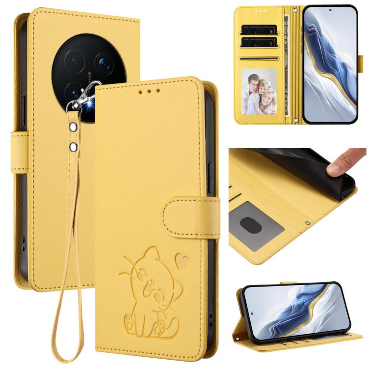 Embossed Heart Cat Leather Phone Case with Hand Strap, For Honor 600 Lite Global, For Honor Magic8 Pro Air 5G, For Honor X8d 4G, For Honor Magic8 Pro