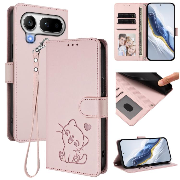 Embossed Heart Cat Leather Phone Case with Hand Strap, For Honor 600 Lite Global, For Honor Magic8 Pro Air 5G, For Honor X8d 4G, For Honor Magic8 Pro