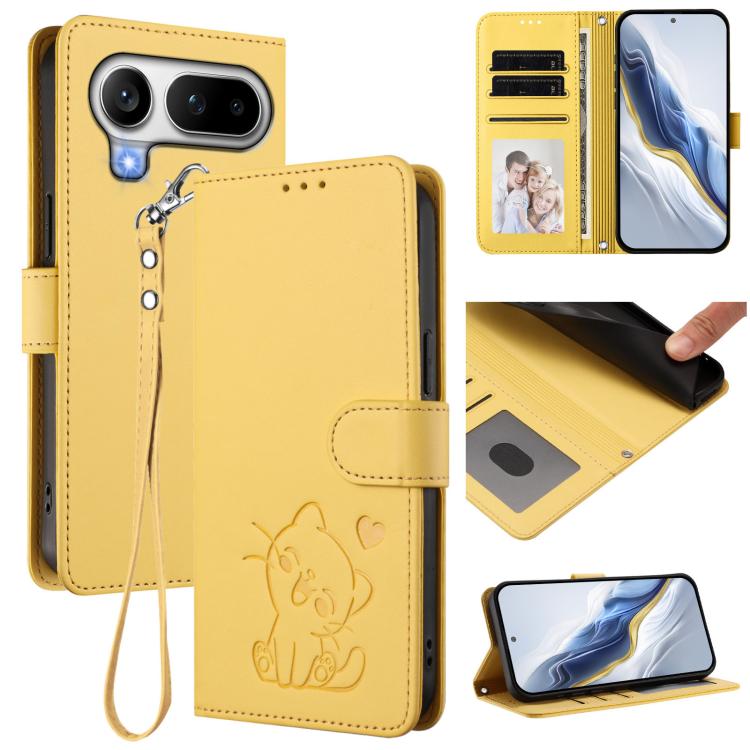 Embossed Heart Cat Leather Phone Case with Hand Strap, For Honor 600 Lite Global, For Honor Magic8 Pro Air 5G, For Honor X8d 4G, For Honor Magic8 Pro