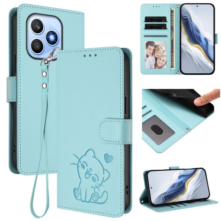 Embossed Heart Cat Leather Phone Case with Hand Strap, For Honor 600 Lite Global, For Honor Magic8 Pro Air 5G, For Honor X8d 4G, For Honor Magic8 Pro