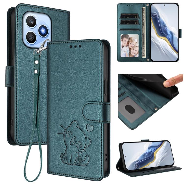Embossed Heart Cat Leather Phone Case with Hand Strap, For Honor 600 Lite Global, For Honor Magic8 Pro Air 5G, For Honor X8d 4G, For Honor Magic8 Pro