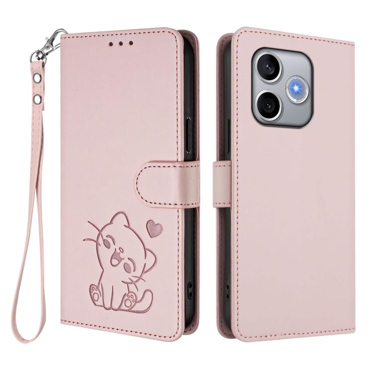 Embossed Heart Cat Leather Phone Case with Hand Strap, For Honor 600 Lite Global, For Honor Magic8 Pro Air 5G, For Honor X8d 4G, For Honor Magic8 Pro
