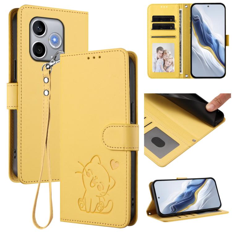 Embossed Heart Cat Leather Phone Case with Hand Strap, For Honor 600 Lite Global, For Honor Magic8 Pro Air 5G, For Honor X8d 4G, For Honor Magic8 Pro