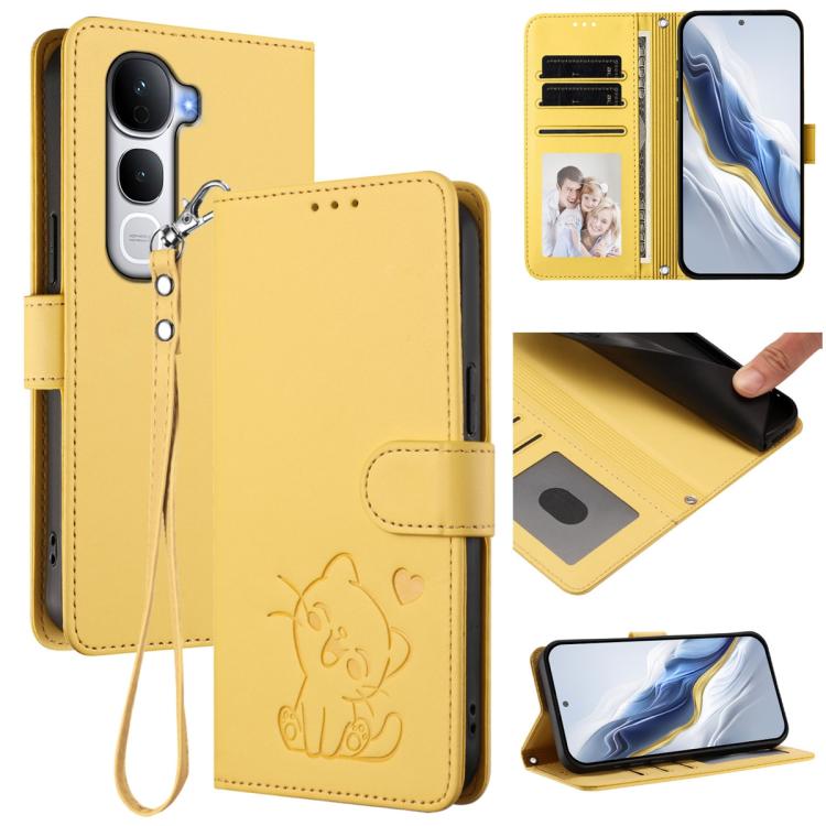 Embossed Heart Cat Leather Phone Case with Hand Strap, For vivo V60 5G Global, For vivo Y400 Pro 5G, For vivo X200 FE / vivo S30 Pro mini, For vivo S30