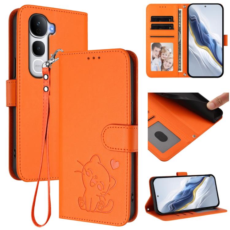 Embossed Heart Cat Leather Phone Case with Hand Strap, For vivo V60 5G Global, For vivo Y400 Pro 5G, For vivo X200 FE / vivo S30 Pro mini, For vivo S30