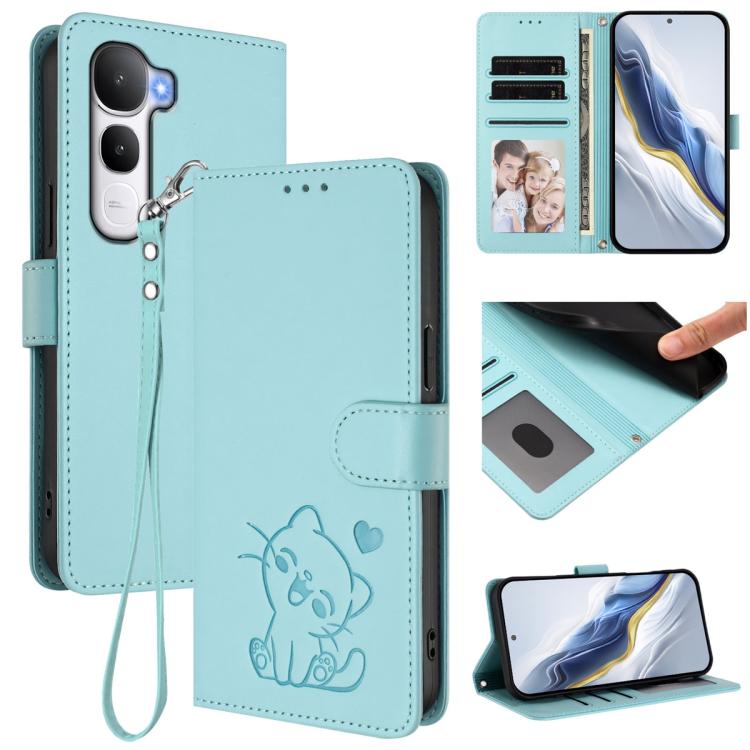 Embossed Heart Cat Leather Phone Case with Hand Strap, For vivo X300 Ultra, For vivo V60 Lite 5G Global, For vivo Y400 5G, For vivo iQOO Neo 10+ 5G