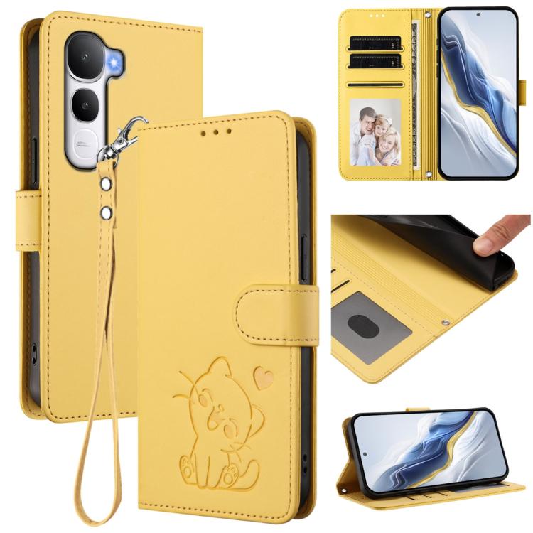 Embossed Heart Cat Leather Phone Case with Hand Strap, For vivo X300 Ultra, For vivo V60 Lite 5G Global, For vivo Y400 5G, For vivo iQOO Neo 10+ 5G