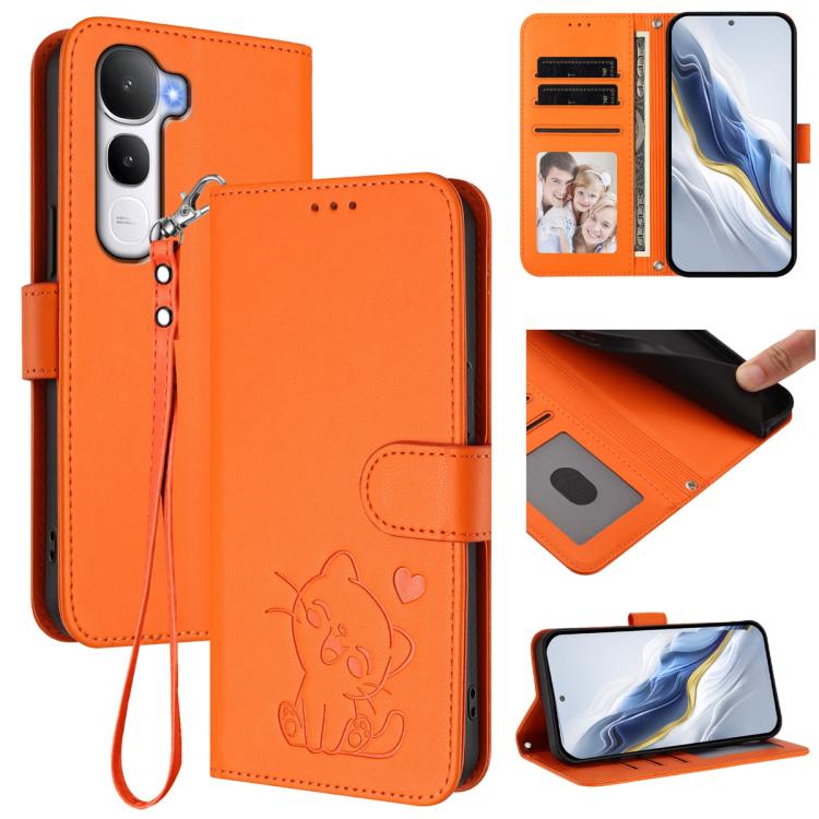 Embossed Heart Cat Leather Phone Case with Hand Strap, For vivo X300 Ultra, For vivo V60 Lite 5G Global, For vivo Y400 5G, For vivo iQOO Neo 10+ 5G
