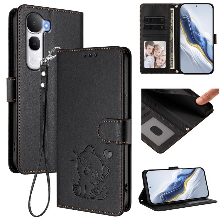 Embossed Heart Cat Leather Phone Case with Hand Strap, For vivo X300 Ultra, For vivo V60 Lite 5G Global, For vivo Y400 5G, For vivo iQOO Neo 10+ 5G