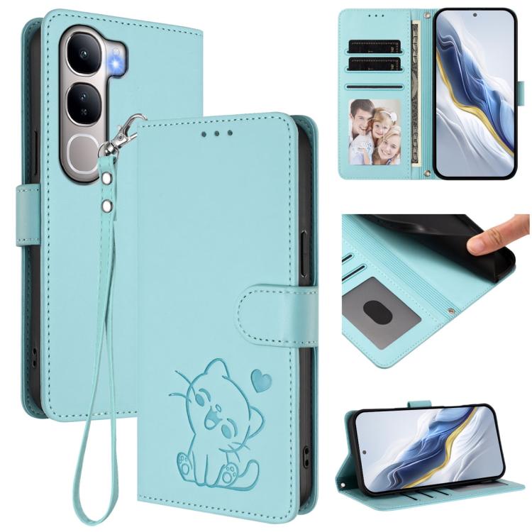 Embossed Heart Cat Leather Phone Case with Hand Strap, For vivo S20, For vivo S20 Pro, For vivo Y300 / V40 Lite 4G / 5G IDN, For vivo X200