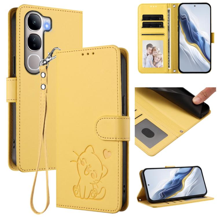 Embossed Heart Cat Leather Phone Case with Hand Strap, For vivo S20, For vivo S20 Pro, For vivo Y300 / V40 Lite 4G / 5G IDN, For vivo X200