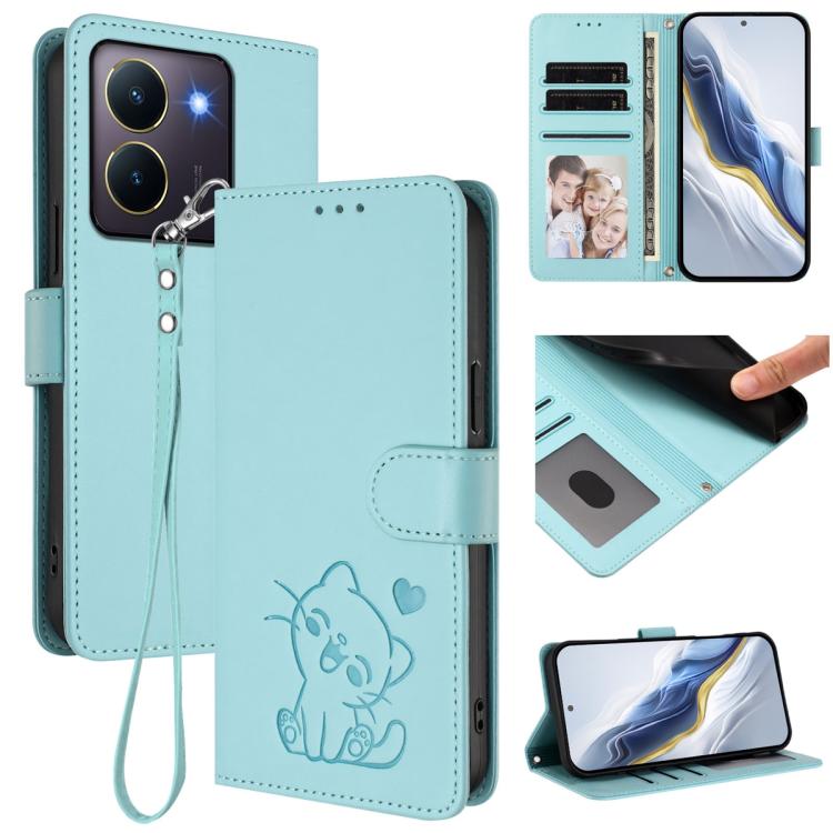 Embossed Heart Cat Leather Phone Case with Hand Strap, For vivo V29e / V30 Lite 5G / Y200 5G Global, For vivo X100, For vivo Y36 5G / 4G / Y27 / Y27s Global, For vivo S17 / S17 Pro / S17t / V29 / V29 Pro