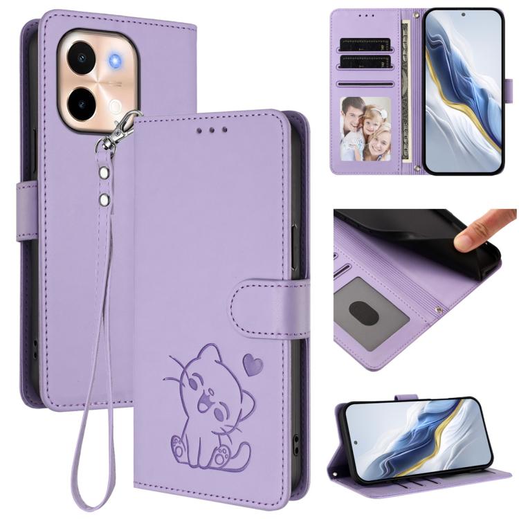Embossed Heart Cat Leather Phone Case with Hand Strap, For vivo S19, For vivo Y28 4G Global, For vivo X100 Pro / vivo X100s Pro, For vivo X100s