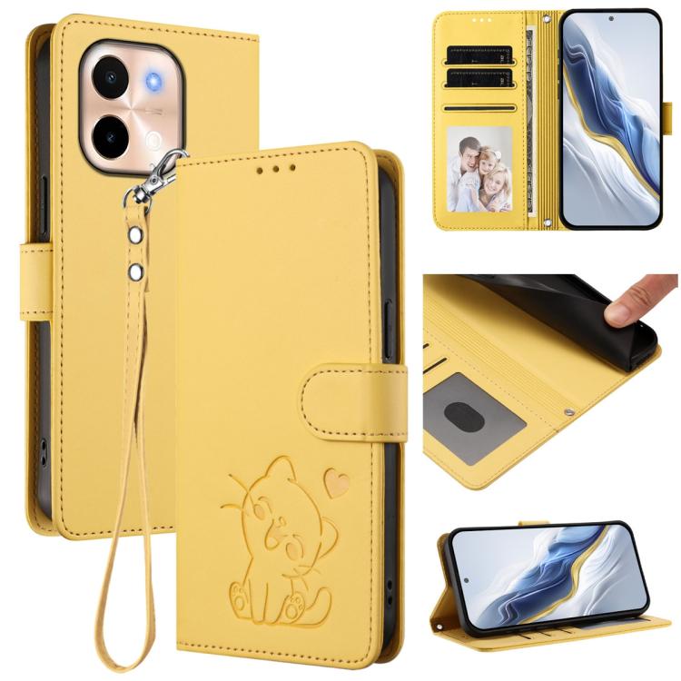 Embossed Heart Cat Leather Phone Case with Hand Strap, For vivo S19, For vivo Y28 4G Global, For vivo X100 Pro / vivo X100s Pro, For vivo X100s