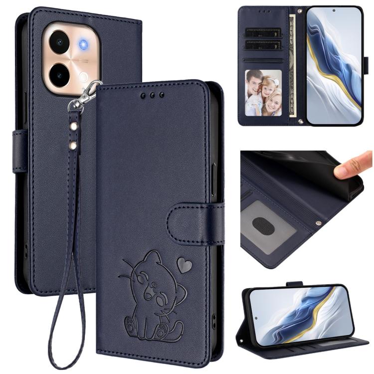 Embossed Heart Cat Leather Phone Case with Hand Strap, For vivo S19, For vivo Y28 4G Global, For vivo X100 Pro / vivo X100s Pro, For vivo X100s