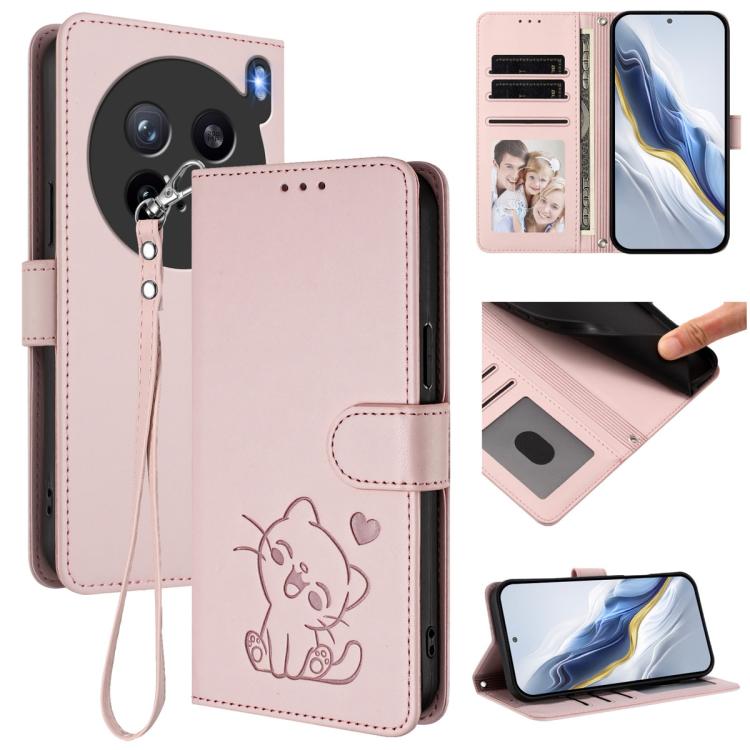 Embossed Heart Cat Leather Phone Case with Hand Strap, For vivo X200s, For vivo iQOO Z10 / Y300 Pro+ / T4, For vivo iQOO Z10x / Y29 4G / T4x / Y300t, For vivo V50 / vivo V50e