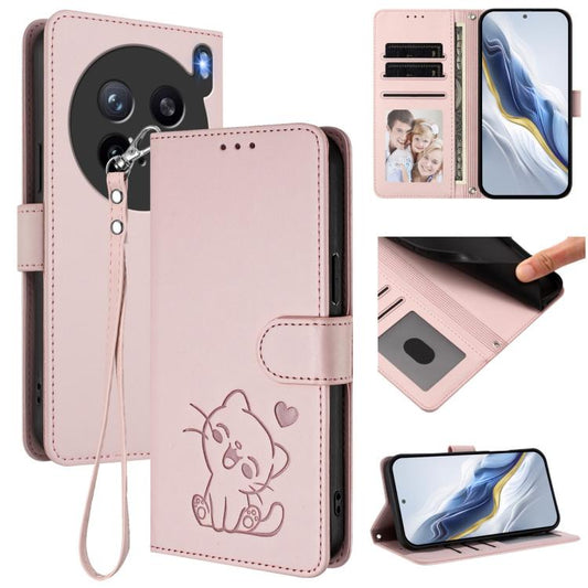 Embossed Heart Cat Leather Phone Case with Hand Strap, For vivo X200s, For vivo iQOO Z10 / Y300 Pro+ / T4, For vivo iQOO Z10x / Y29 4G / T4x / Y300t, For vivo V50 / vivo V50e