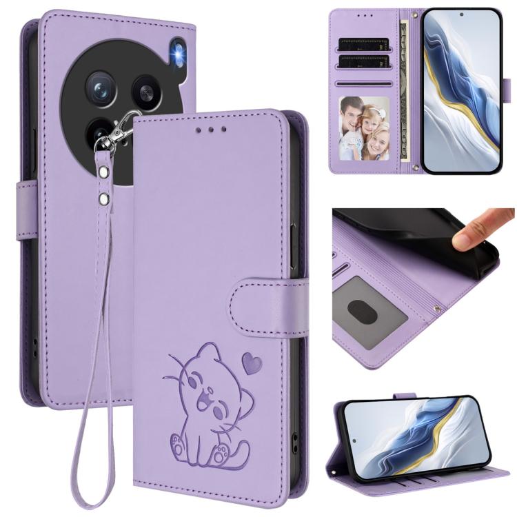 Embossed Heart Cat Leather Phone Case with Hand Strap, For vivo X200s, For vivo iQOO Z10 / Y300 Pro+ / T4, For vivo iQOO Z10x / Y29 4G / T4x / Y300t, For vivo V50 / vivo V50e