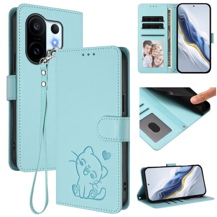 Embossed Heart Cat Leather Phone Case with Hand Strap, For vivo V60 5G Global, For vivo Y400 Pro 5G, For vivo X200 FE / vivo S30 Pro mini, For vivo S30