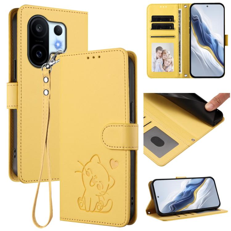 Embossed Heart Cat Leather Phone Case with Hand Strap, For vivo V60 5G Global, For vivo Y400 Pro 5G, For vivo X200 FE / vivo S30 Pro mini, For vivo S30
