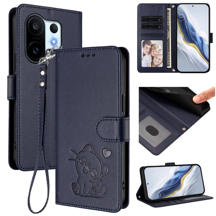 Embossed Heart Cat Leather Phone Case with Hand Strap, For vivo V60 5G Global, For vivo Y400 Pro 5G, For vivo X200 FE / vivo S30 Pro mini, For vivo S30