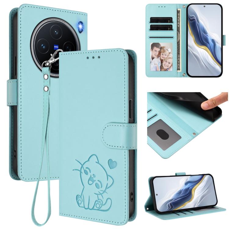Embossed Heart Cat Leather Phone Case with Hand Strap, For vivo S20, For vivo S20 Pro, For vivo Y300 / V40 Lite 4G / 5G IDN, For vivo X200