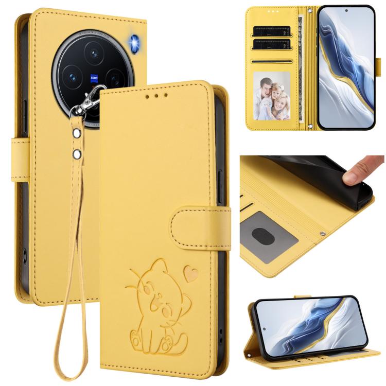 Embossed Heart Cat Leather Phone Case with Hand Strap, For vivo S20, For vivo S20 Pro, For vivo Y300 / V40 Lite 4G / 5G IDN, For vivo X200