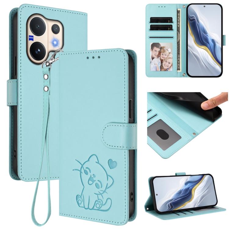 Embossed Heart Cat Leather Phone Case with Hand Strap, For vivo V60 5G Global, For vivo Y400 Pro 5G, For vivo X200 FE / vivo S30 Pro mini, For vivo S30