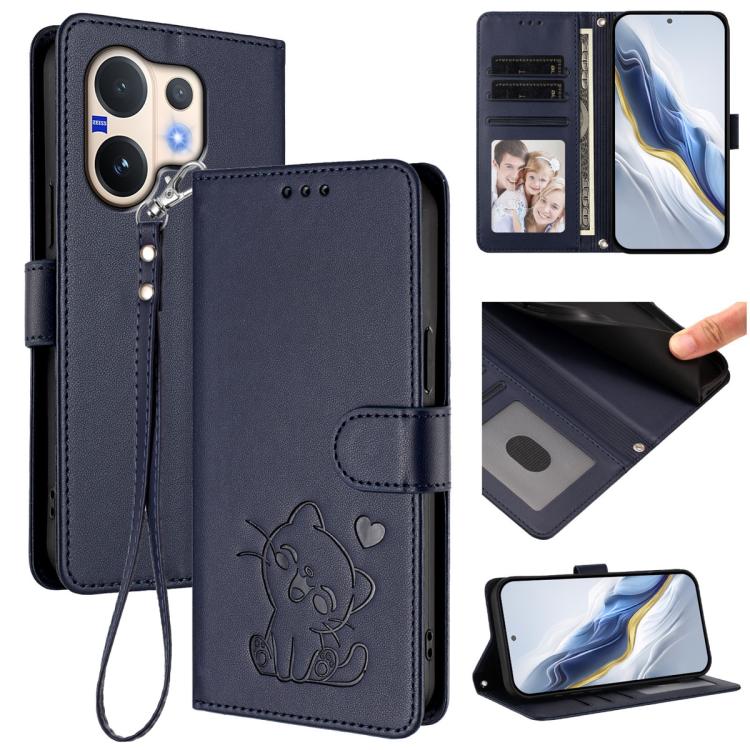 Embossed Heart Cat Leather Phone Case with Hand Strap, For vivo V60 5G Global, For vivo Y400 Pro 5G, For vivo X200 FE / vivo S30 Pro mini, For vivo S30