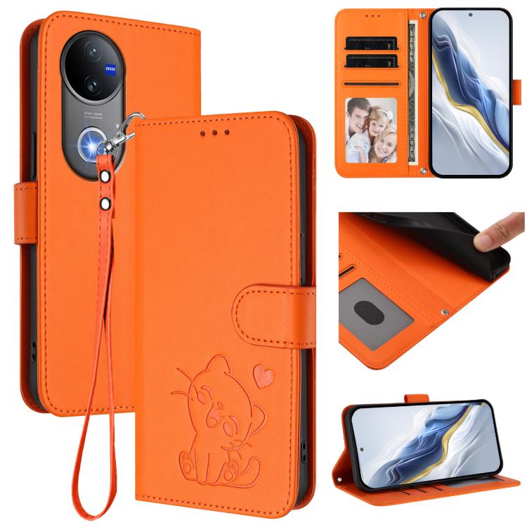 Embossed Heart Cat Leather Phone Case with Hand Strap, For vivo X200s, For vivo iQOO Z10 / Y300 Pro+ / T4, For vivo iQOO Z10x / Y29 4G / T4x / Y300t, For vivo V50 / vivo V50e