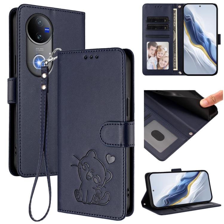 Embossed Heart Cat Leather Phone Case with Hand Strap, For vivo X200s, For vivo iQOO Z10 / Y300 Pro+ / T4, For vivo iQOO Z10x / Y29 4G / T4x / Y300t, For vivo V50 / vivo V50e