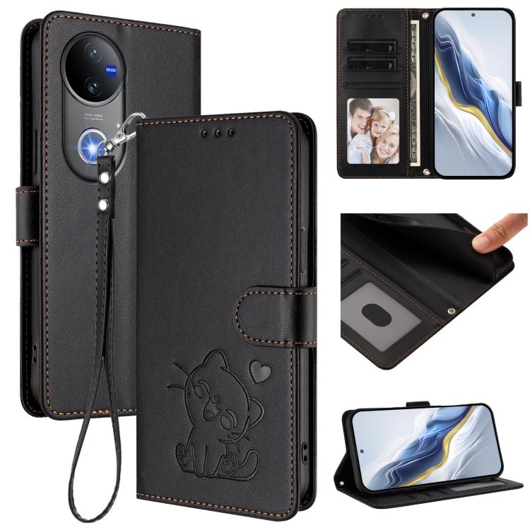 Embossed Heart Cat Leather Phone Case with Hand Strap, For vivo X200s, For vivo iQOO Z10 / Y300 Pro+ / T4, For vivo iQOO Z10x / Y29 4G / T4x / Y300t, For vivo V50 / vivo V50e