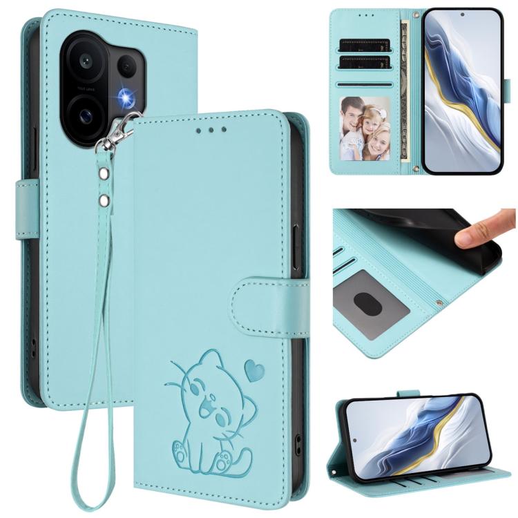 Embossed Heart Cat Leather Phone Case with Hand Strap, For vivo V60 5G Global, For vivo Y400 Pro 5G, For vivo X200 FE / vivo S30 Pro mini, For vivo S30