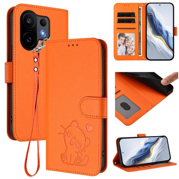 Embossed Heart Cat Leather Phone Case with Hand Strap, For vivo V60 5G Global, For vivo Y400 Pro 5G, For vivo X200 FE / vivo S30 Pro mini, For vivo S30
