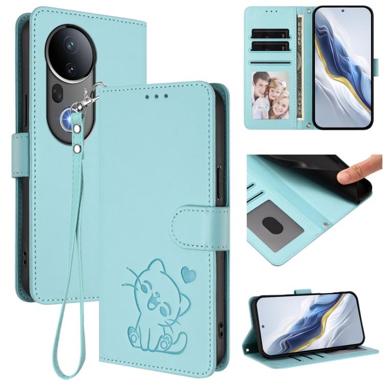 Embossed Heart Cat Leather Phone Case with Hand Strap, For vivo S20, For vivo S20 Pro, For vivo Y300 / V40 Lite 4G / 5G IDN, For vivo X200