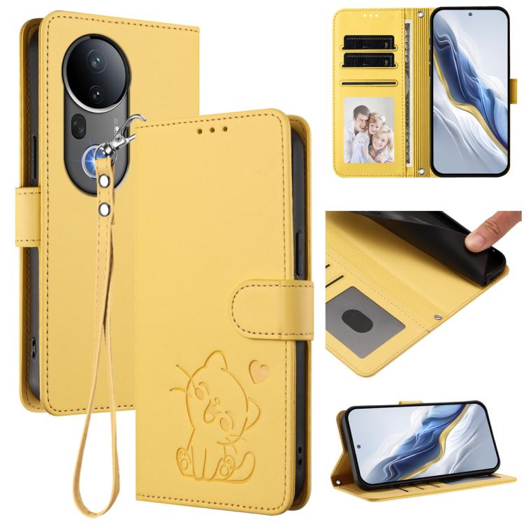 Embossed Heart Cat Leather Phone Case with Hand Strap, For vivo S20, For vivo S20 Pro, For vivo Y300 / V40 Lite 4G / 5G IDN, For vivo X200
