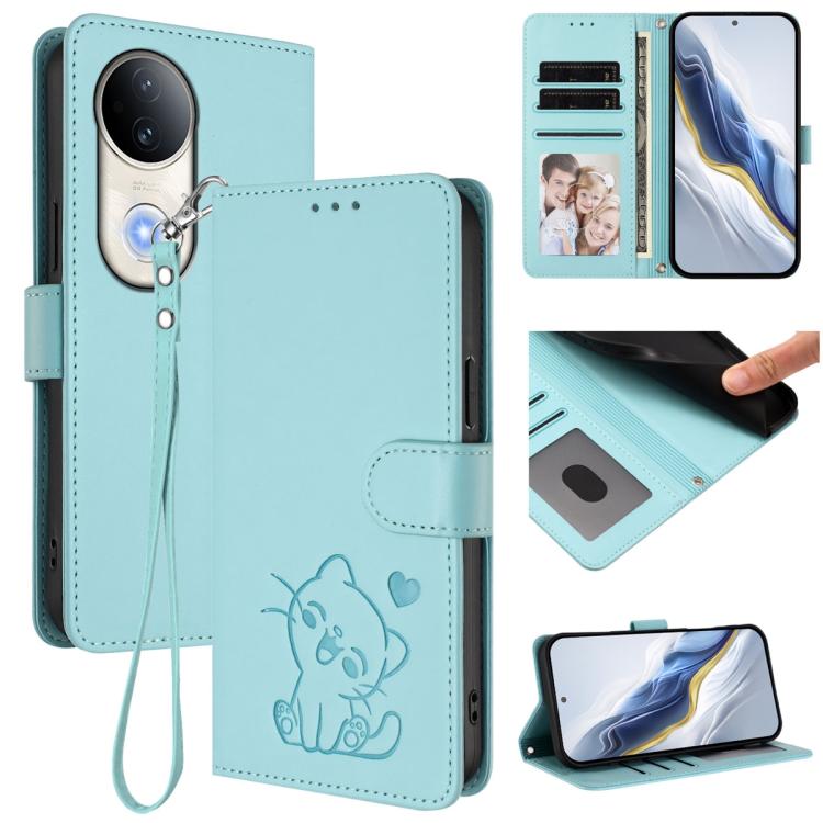 Embossed Heart Cat Leather Phone Case with Hand Strap, For vivo S20, For vivo S20 Pro, For vivo Y300 / V40 Lite 4G / 5G IDN, For vivo X200