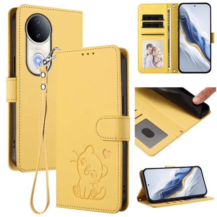 Embossed Heart Cat Leather Phone Case with Hand Strap, For vivo S20, For vivo S20 Pro, For vivo Y300 / V40 Lite 4G / 5G IDN, For vivo X200