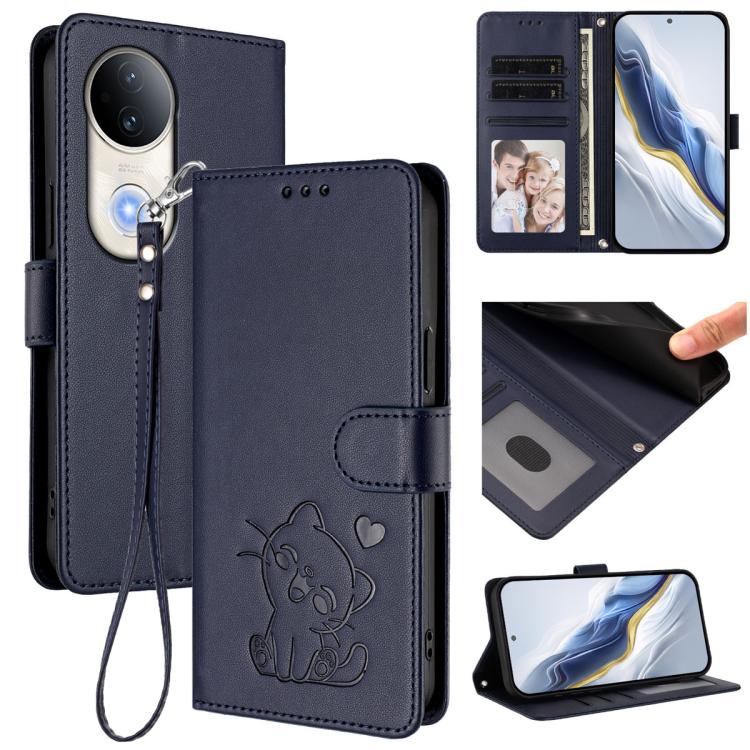 Embossed Heart Cat Leather Phone Case with Hand Strap, For vivo S20, For vivo S20 Pro, For vivo Y300 / V40 Lite 4G / 5G IDN, For vivo X200