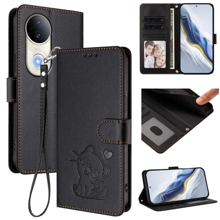 Embossed Heart Cat Leather Phone Case with Hand Strap, For vivo S20, For vivo S20 Pro, For vivo Y300 / V40 Lite 4G / 5G IDN, For vivo X200