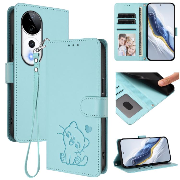 Embossed Heart Cat Leather Phone Case with Hand Strap, For vivo S19 Pro / V40 / V40 Pro / T3 Ultra, For vivo iQOO Z9 Lite / Y18 / Y28s / Y37m 5G, For vivo iQOO Z9s Pro / vivo T3 Pro 5G, For vivo V40 Lite 5G / vivo V30e