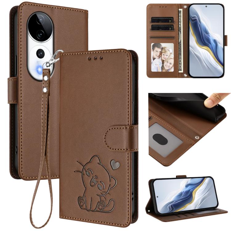 Embossed Heart Cat Leather Phone Case with Hand Strap, For vivo S19 Pro / V40 / V40 Pro / T3 Ultra, For vivo iQOO Z9 Lite / Y18 / Y28s / Y37m 5G, For vivo iQOO Z9s Pro / vivo T3 Pro 5G, For vivo V40 Lite 5G / vivo V30e