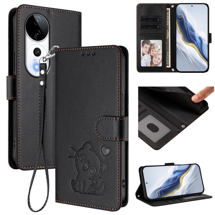 Embossed Heart Cat Leather Phone Case with Hand Strap, For vivo S19 Pro / V40 / V40 Pro / T3 Ultra, For vivo iQOO Z9 Lite / Y18 / Y28s / Y37m 5G, For vivo iQOO Z9s Pro / vivo T3 Pro 5G, For vivo V40 Lite 5G / vivo V30e