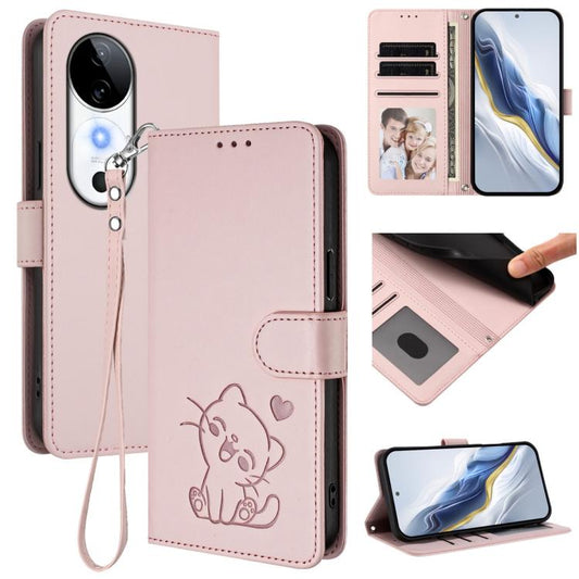 Embossed Heart Cat Leather Phone Case with Hand Strap, For vivo S19, For vivo Y28 4G Global, For vivo X100 Pro / vivo X100s Pro, For vivo X100s